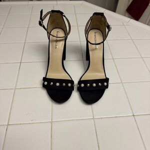Francesca's Collections Black Heels with Pearl Accents
